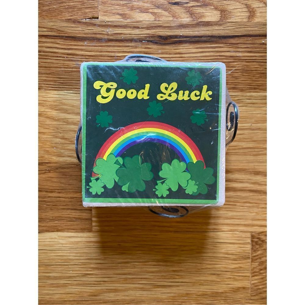 NWOT good luck ceramic coasters/ cork backing /4x4 with holder St Patrick day